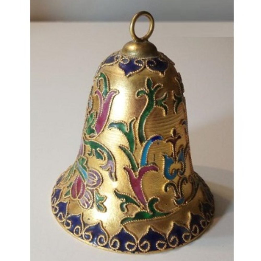 Vintage Cloisonne Bell with Enamel Floral Design
